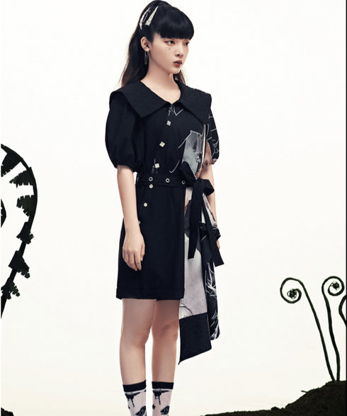 Asymmetric Graphic Scarf Jumpsuit