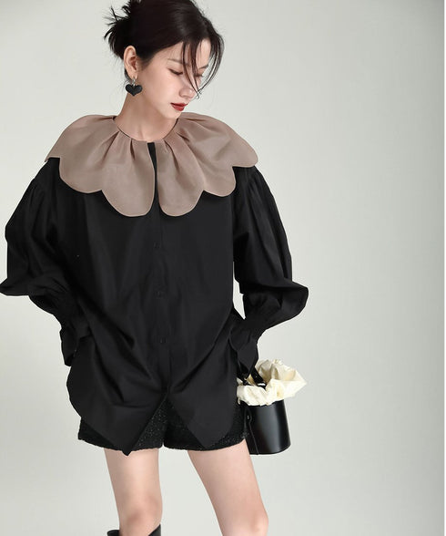 Tulip Collar Volume Sleeve Blouse