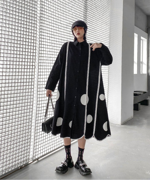 Scallop Dot Graphic Shirt Dress
