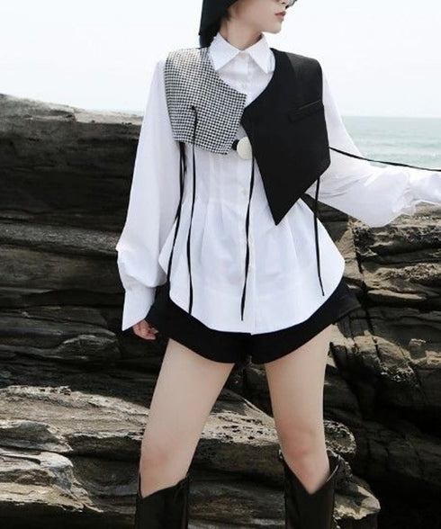 white pleated loose blouse