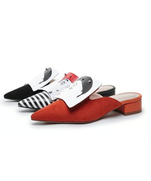 Striped Art Face Pointed Mules