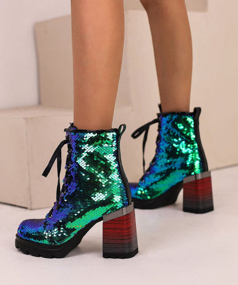 Holographic Sequin Chunky Boots