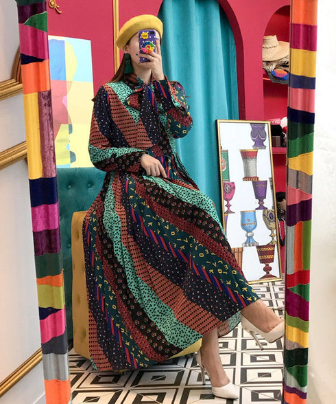 Retro Print Bowtie Dress