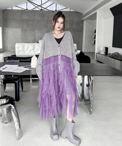 Ruffle Tulle Long Cardigan