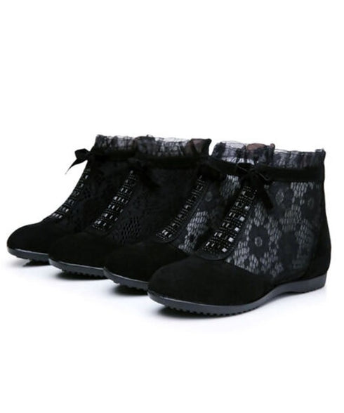 Lace Mesh Ribbon Flat Boots