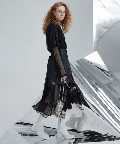 Hem Tulle Denim Skirt