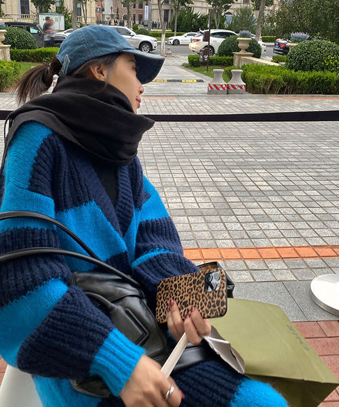 Striped V-neck Sweater Dress