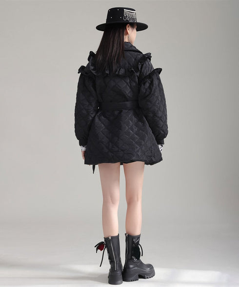 Ruffled Quilted Belted Coat