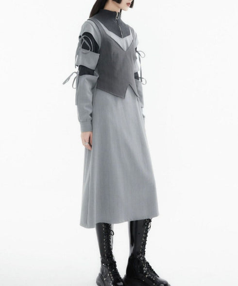 Layered Zip Collar Dress