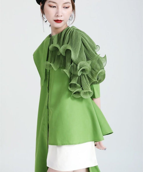 Ruffle Pleated Half Sleeve Blouse