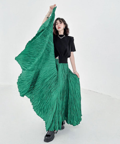 Wrinkle Flare Long Skirt