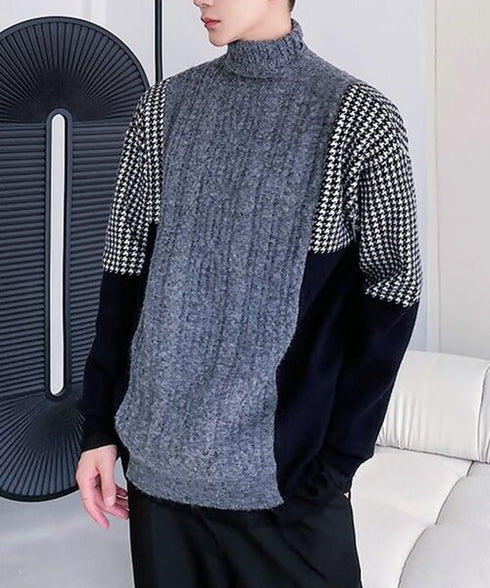 Block Check Turtleneck Knit