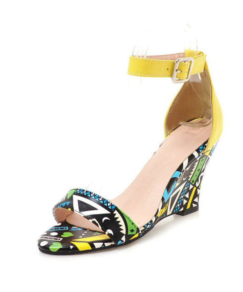 Tribal Pattern Wedge Sandals