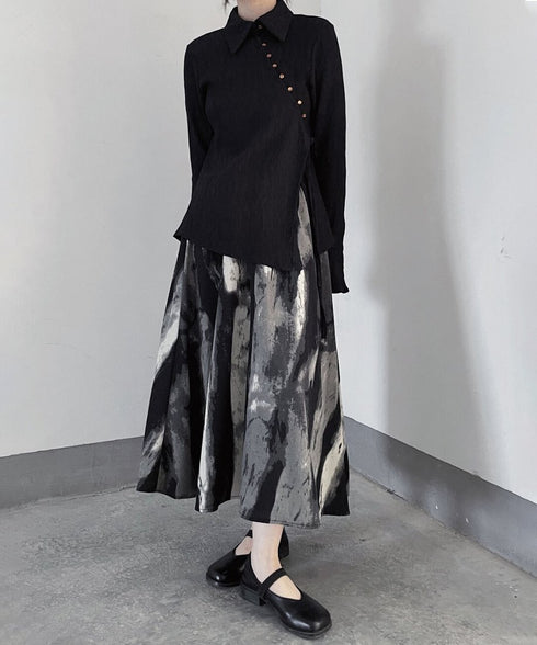 Diagonal Button Front Cut Blouse