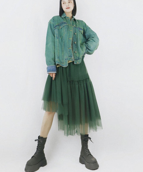 Layered Tulle Asymmetry Skirt