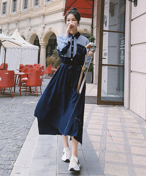 Two-Tone Pocket Shirt Dress
