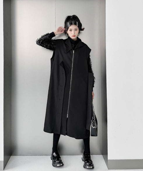 Stand Collar Zip Long Vest