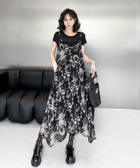 Faux Layered Floral Dress