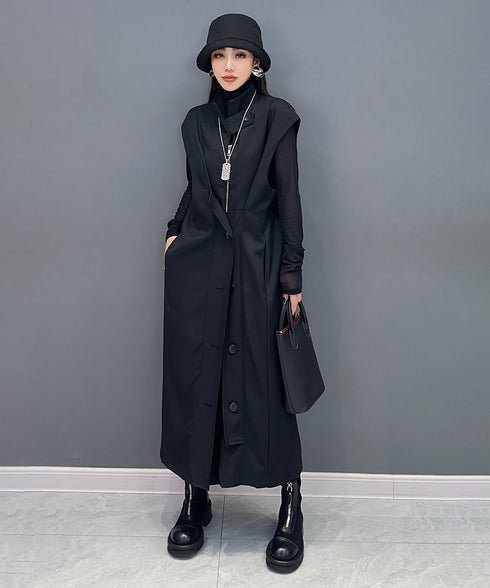 Stand Collar Zip Long Vest