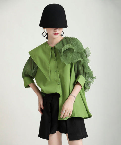 Ruffle Pleated Short Blouse