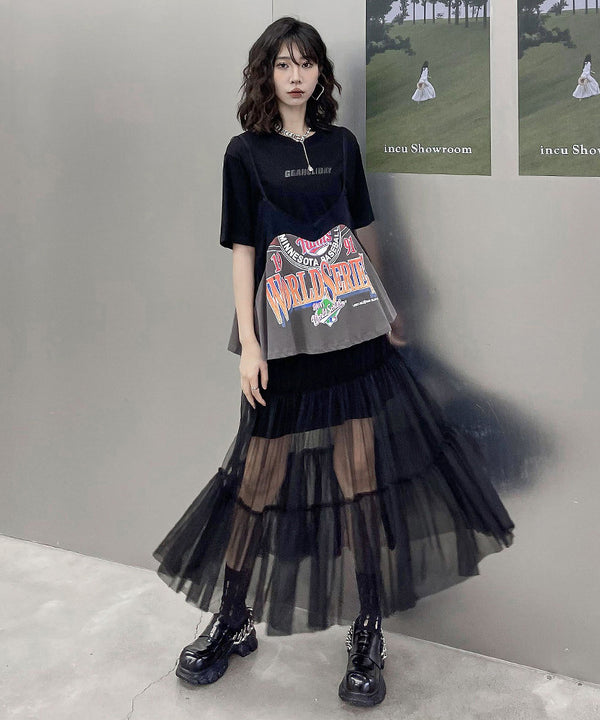 Loose T-shirts & Mesh Dress Co-ord