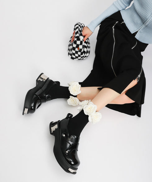 Metal Plate Platform Loafers