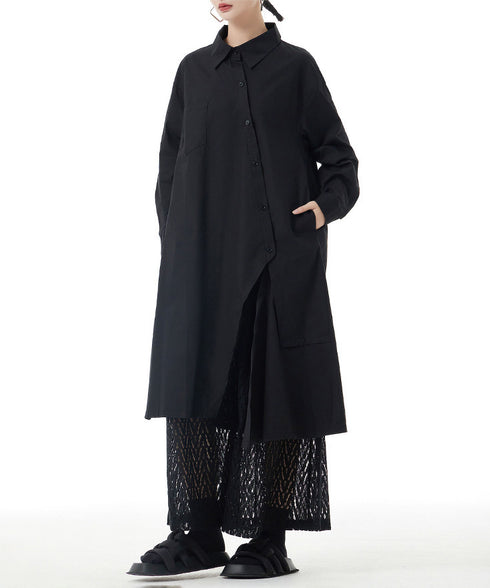 Diagonal Button Long Blouse