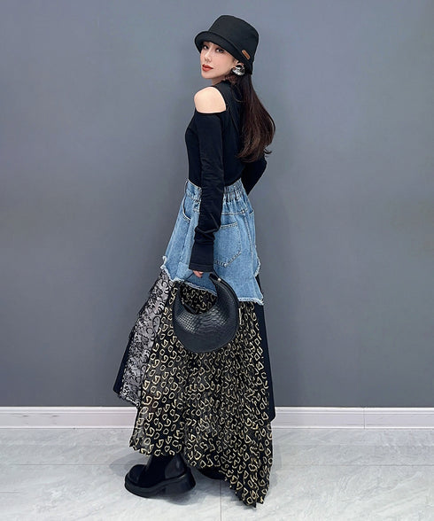 Patchwork Denim Skirt