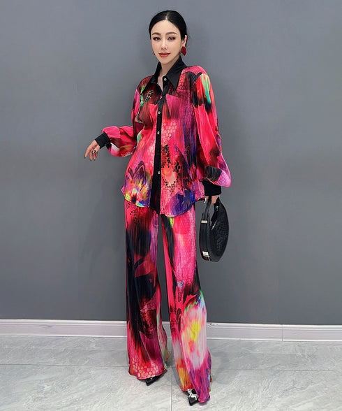 Pleated Blouse & Pants Co-ord