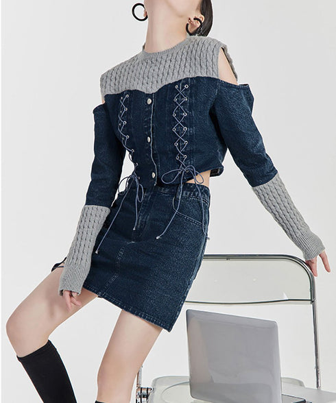 Open Shoulder Denim Top