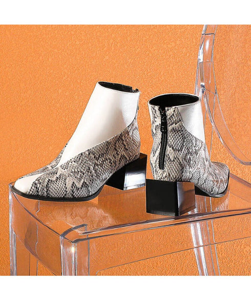 Two-Tone Split Line Ankle Boots