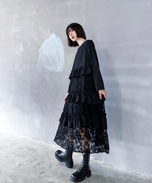 See-Through Floral Tiered Dress