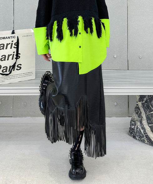 Fringe Faux Leather Skirt