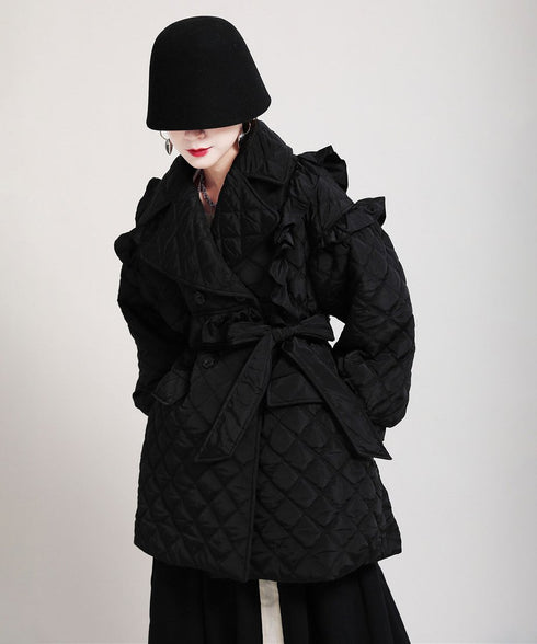 Ruffled Quilted Belted Coat