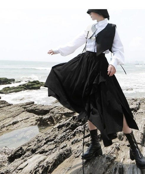 Check x black asymmetric vest