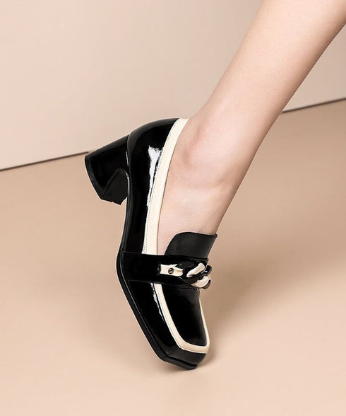 Gloss Chain Accent Loafers