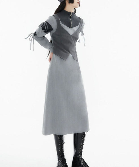 Layered Zip Collar Dress