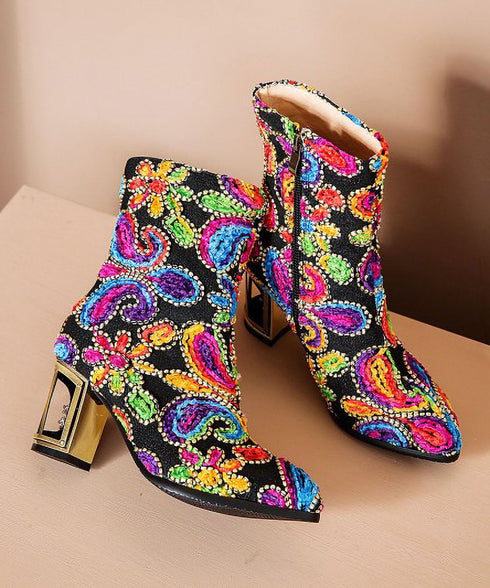 Beads Flower Short Boots