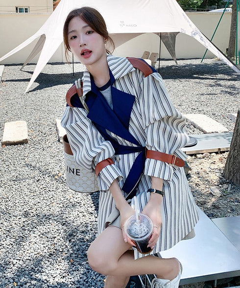Stripe Short Trench Coat