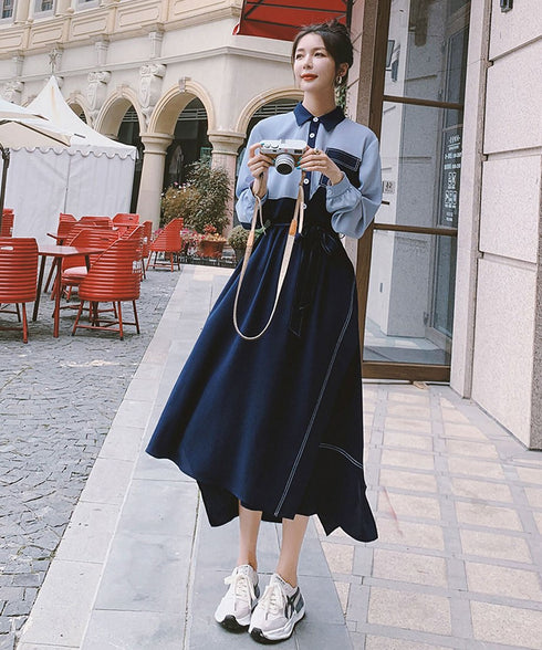 Two-Tone Pocket Shirt Dress