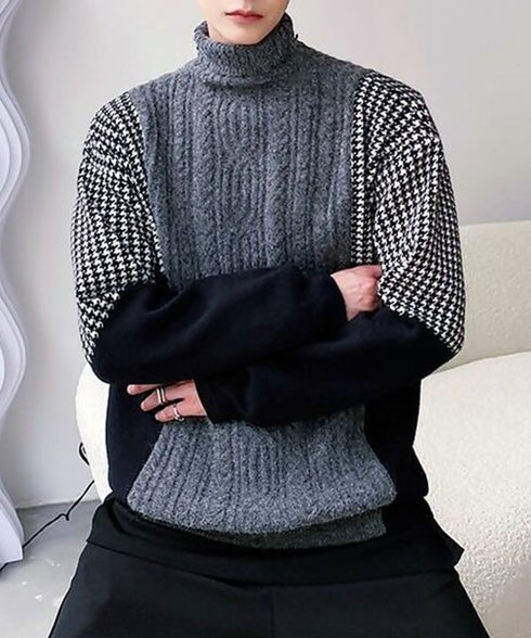 Block Check Turtleneck Knit