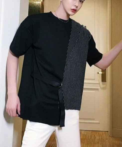 Half Stripe Panel T-Shirt