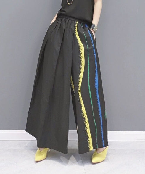Wave Line Printed Wide Pants