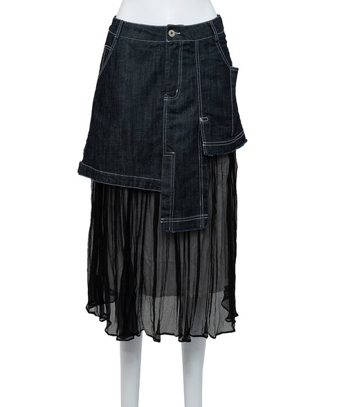 Hem Tulle Denim Skirt