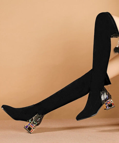 Jewel Heel Metallic Knee Boots