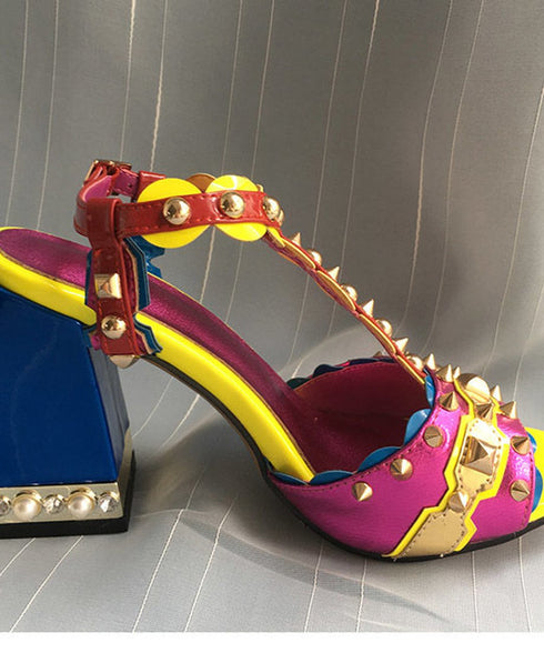 Flare Heel Studded Sandals