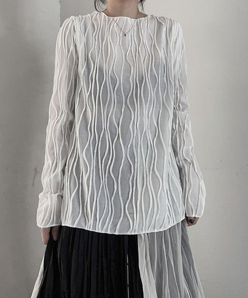 Ripple-fabric Long Sleeve T-shirt