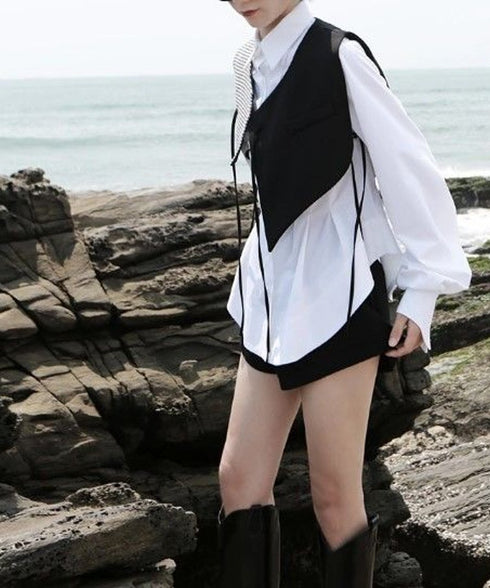 white pleated loose blouse