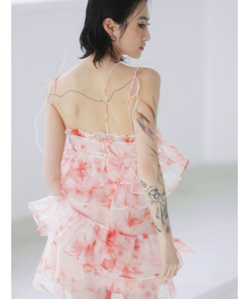 Floral Ruffled Organza Dress