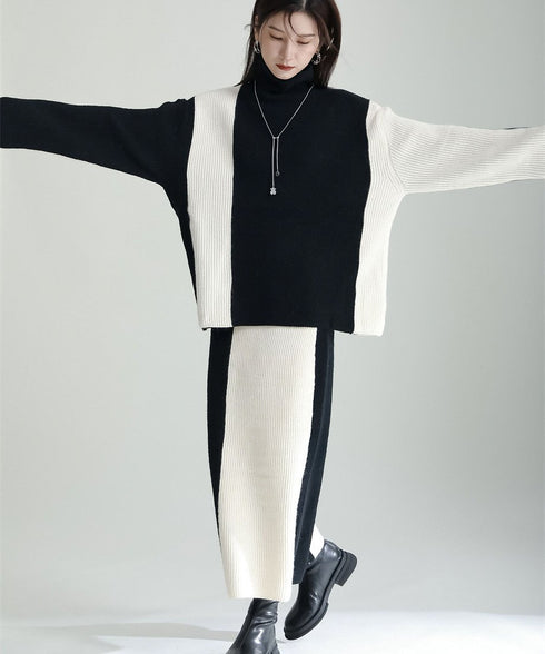 Bicolor Sweater & Skirt Co-ord